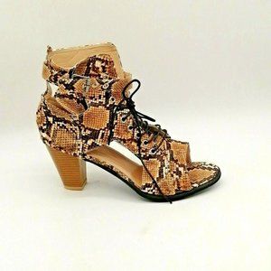 Womens Snake Embossed Block Heel Lace Up Front Sandal Multicolor EUR 43‎ NEW